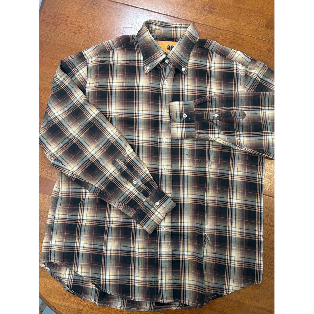 Outback Rider Flannel Shirt Mens XL Brown Plaid Cotton Button Down Long Sleeve